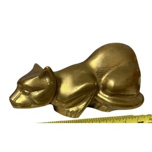 Vintage‎ Solid Brass Crouching Cat Figurine Animal Home Decor Sculpture Figurine